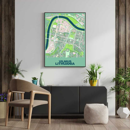 COLOURED ROAD MAP OF VILNIUS, LITHUANIA BY MAPBAKES