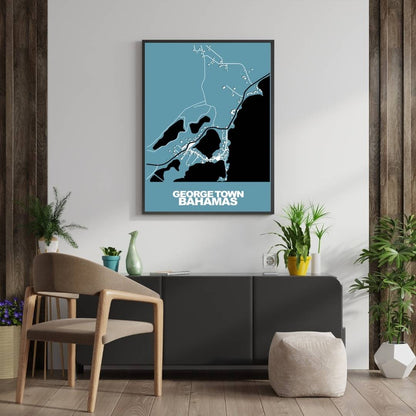 COLOURED ROAD MAP OF GEORGE TOWN, BAHAMAS BY MAPBAKES