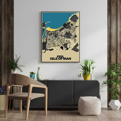 COLOURED ROAD MAP OF PEEL, ISLE OF MAN BY MAPBAKES