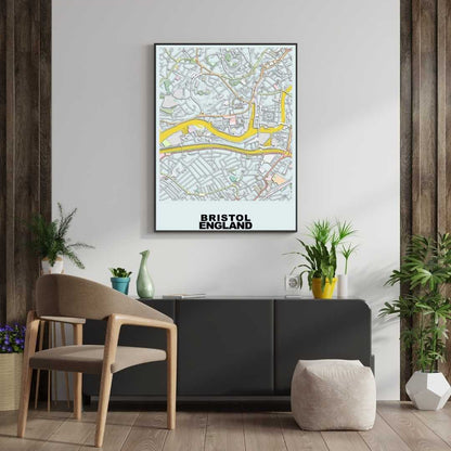 COLOURED ROAD MAP OF BRISTOL, ENGLAND BY MAPBAKES