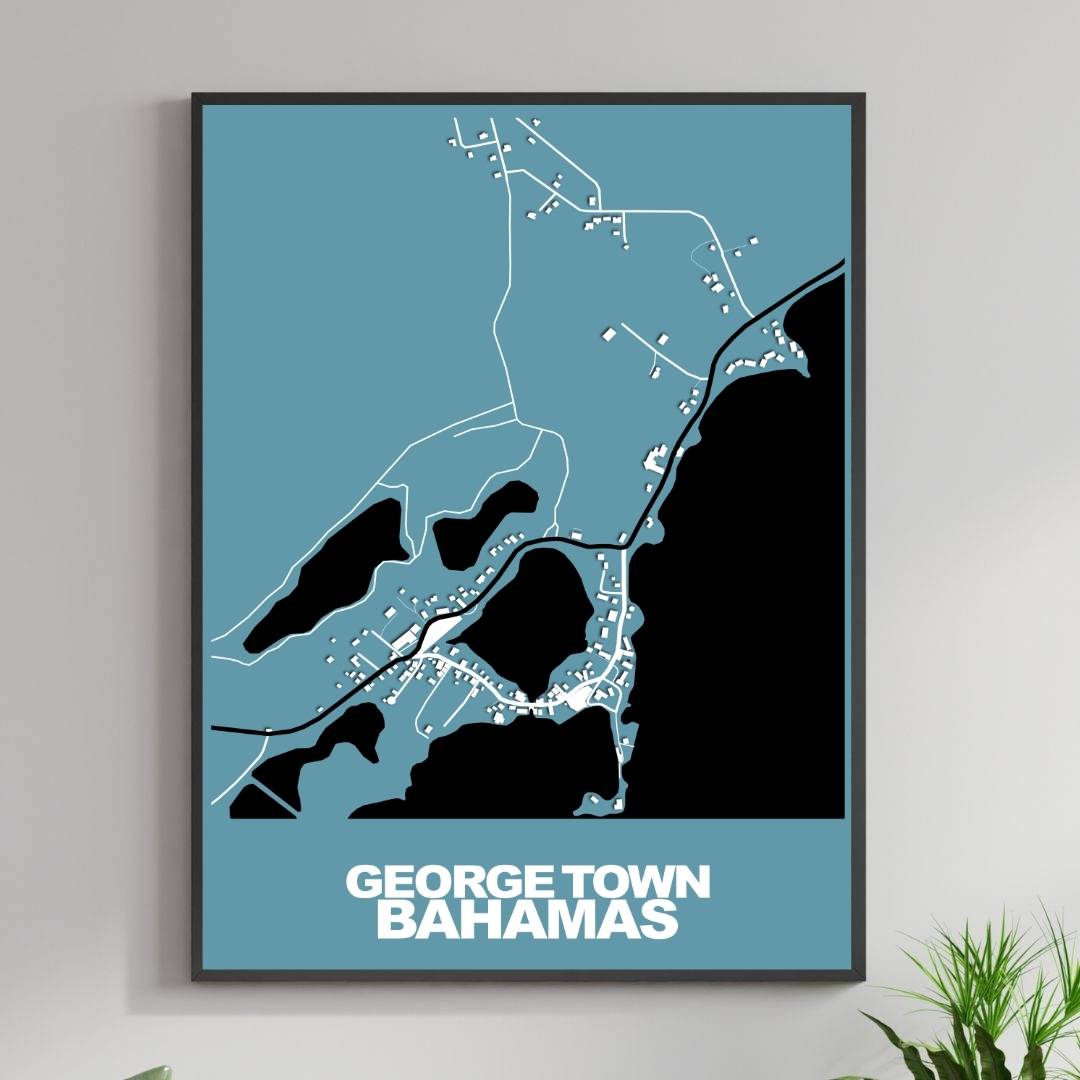 COLOURED ROAD MAP OF GEORGE TOWN, BAHAMAS BY MAPBAKES