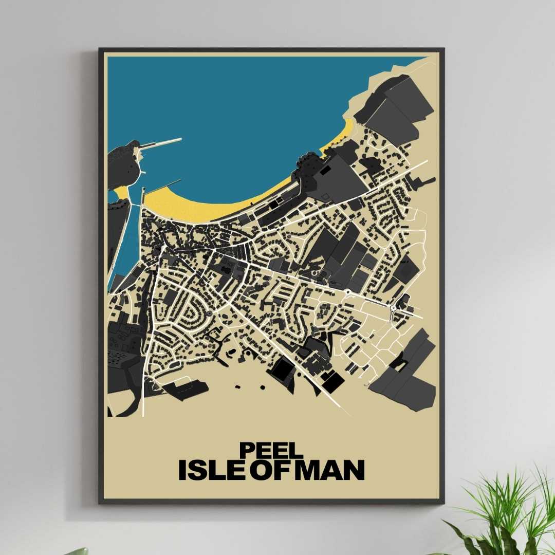 COLOURED ROAD MAP OF PEEL, ISLE OF MAN BY MAPBAKES