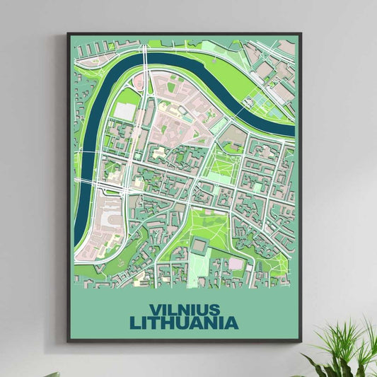 COLOURED ROAD MAP OF VILNIUS, LITHUANIA BY MAPBAKES