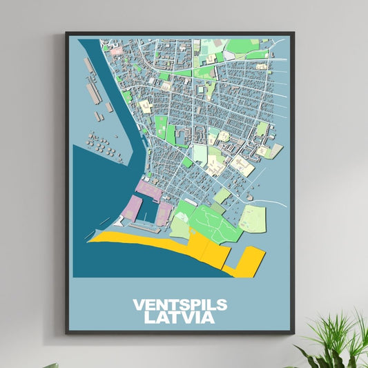 COLOURED ROAD MAP OF VENTSPILS, LATVIA BY MAPBAKES