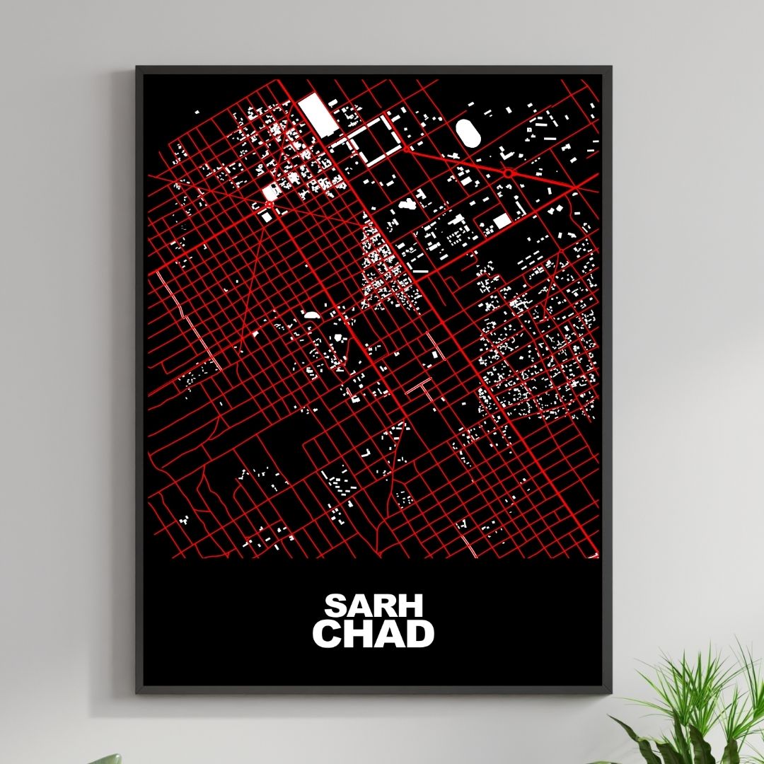 COLOURED ROAD MAP OF SARH, CHAD BY MAPBAKES