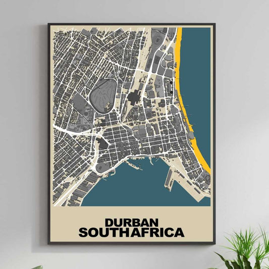 COLOURED ROAD MAP OF DURBAN, SOUTH AFRICA BY MAPBAKES