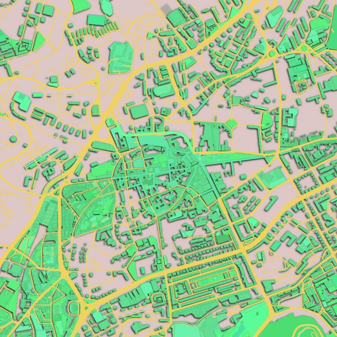 COLOURED ROAD MAP OF BRAGA, PORTUGAL BY MAPBAKES