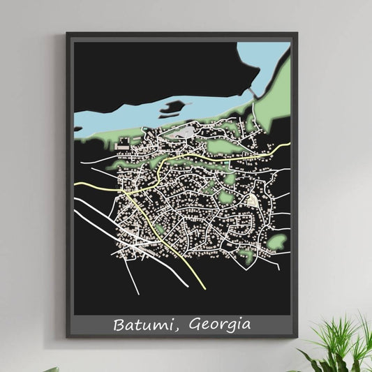 COLOURED ROAD MAP OF BATUMI, GEORGIA BY MAPBAKES