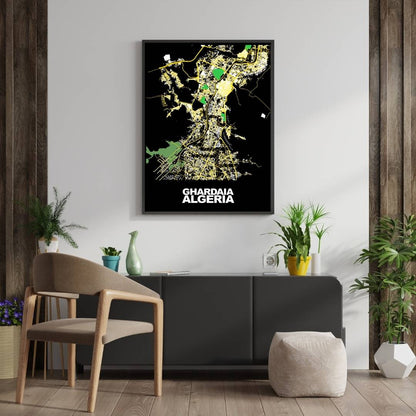 COLOURED ROAD MAP OF GHARDAIA, ALGERIA BY MAPBAKES