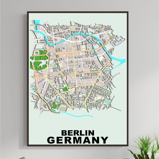 COLOURED ROAD MAP OF BERLIN, GERMANY BY MAPBAKES