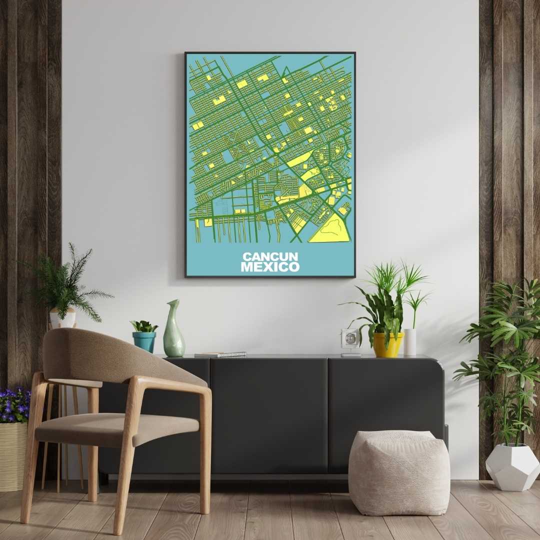 COLOURED ROAD MAP OF CANCUN, MEXICO BY MAPBAKES