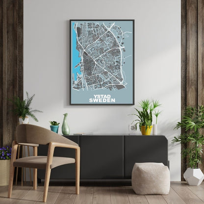 COLOURED ROAD MAP OF YSTAD, SWEDEN BY MAPBAKES