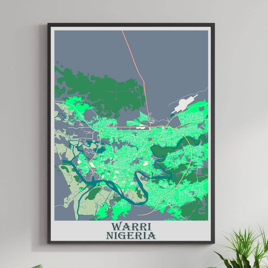 COLOURED ROAD MAP OF WARRI, NIGERIA BY MAPBAKES