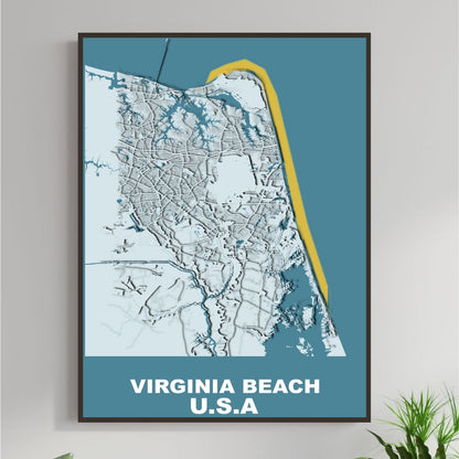 COLOURED ROAD MAP OF VIRGINIA BEACH, VIRGINIA BY MAPBAKES