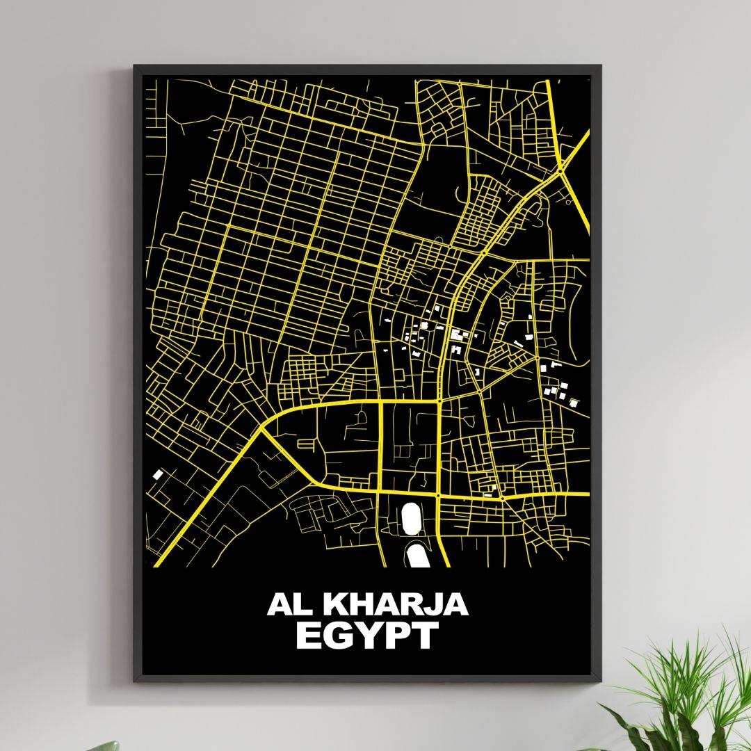 COLOURED ROAD MAP OF AL KHARJA, EGYPT BY MAPBAKES