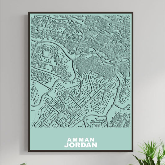 COLOURED ROAD MAP OF AMMAN, JORDAN BY MAPBAKES