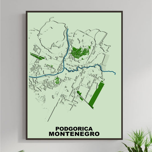 COLOURED ROAD MAP OF PODGORICA, MONTENEGRO BY MAPBAKES