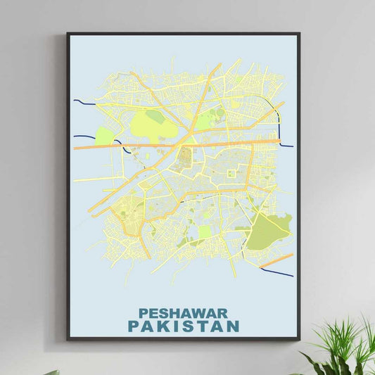 COLOURED ROAD MAP OF PESHAWAR, PAKISTAN BY MAPBAKES