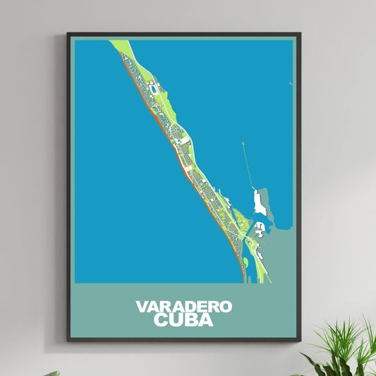 COLOURED ROAD MAP OF VARADERO, CUBA BY MAPBAKES