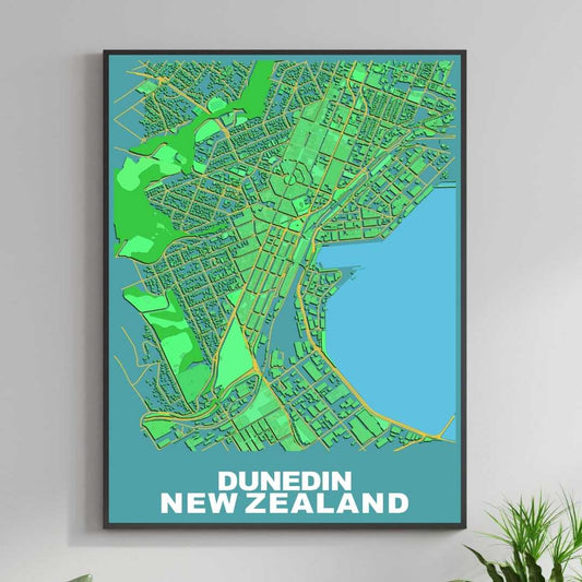COLOURED ROAD MAP OF DUNEDIN, NEW ZEALAND BY MAPBAKES