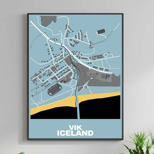 COLOURED ROAD MAP OF VIKI, ICELAND BY MAPBAKES