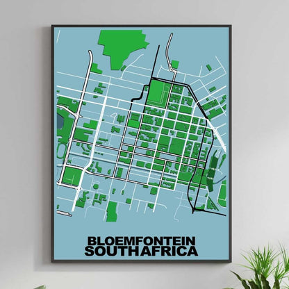 COLOURED ROAD MAP OF BLOEMFONTEIN, SOUTH AFRICA BY MAPBAKES