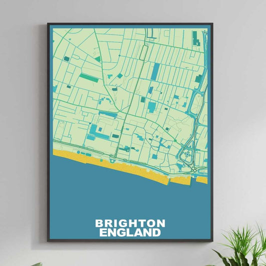 COLOURED ROAD MAP OF BRIGHTON, ENGLAND BY MAPBAKES