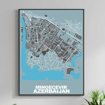 COLOURED ROAD MAP OF MINGECEVIR, AZERBAIJAN BY MAPBAKES