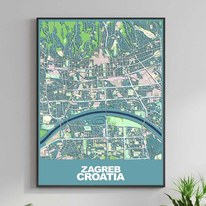 COLOURED ROAD MAP OF ZAGREB, CROATIA BY MAPBAKES