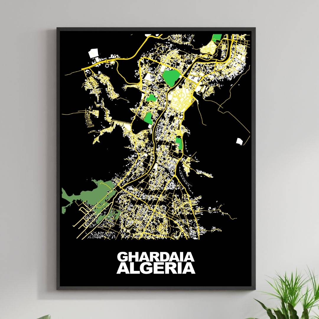 COLOURED ROAD MAP OF GHARDAIA, ALGERIA BY MAPBAKES