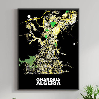 COLOURED ROAD MAP OF GHARDAIA, ALGERIA BY MAPBAKES
