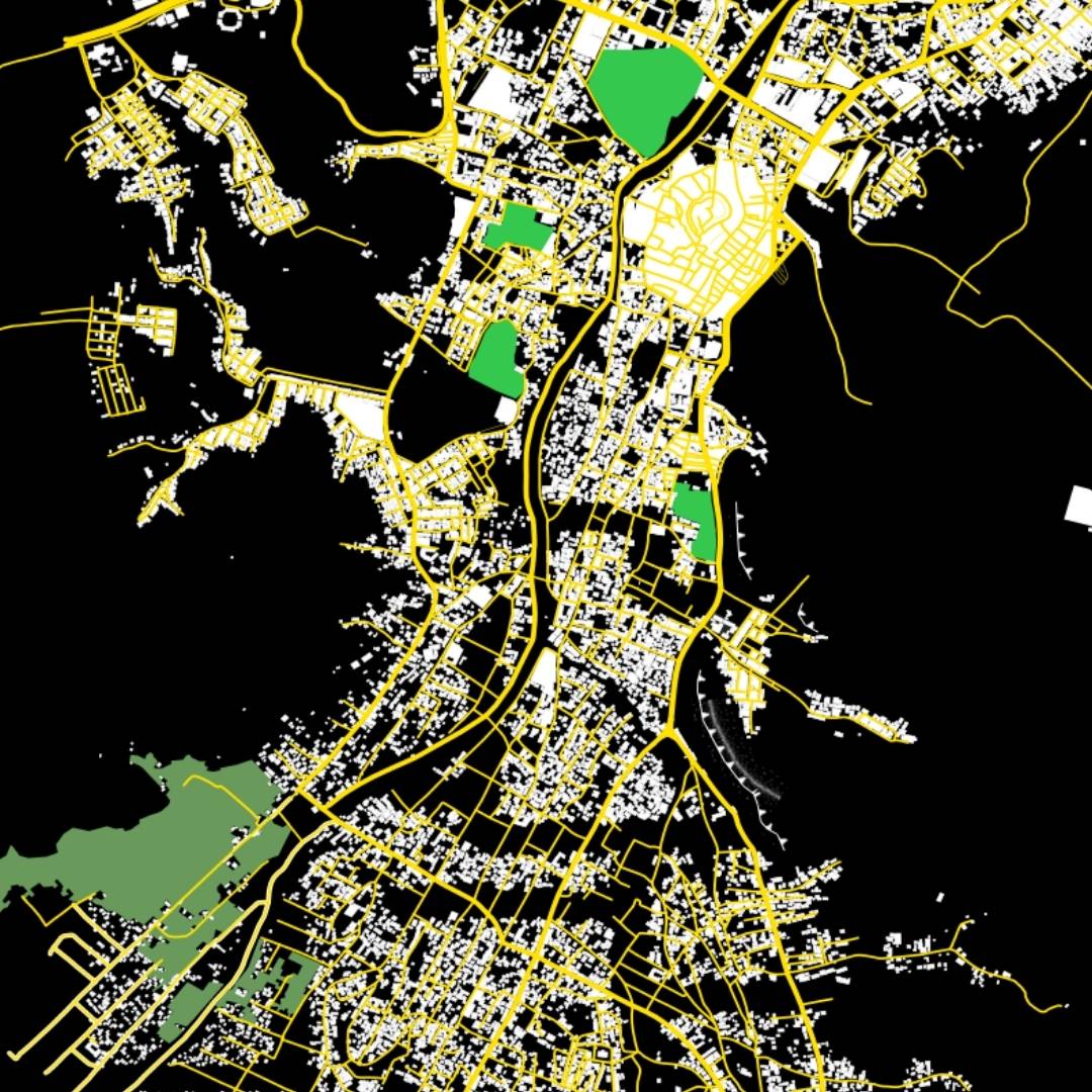 COLOURED ROAD MAP OF GHARDAIA, ALGERIA BY MAPBAKES