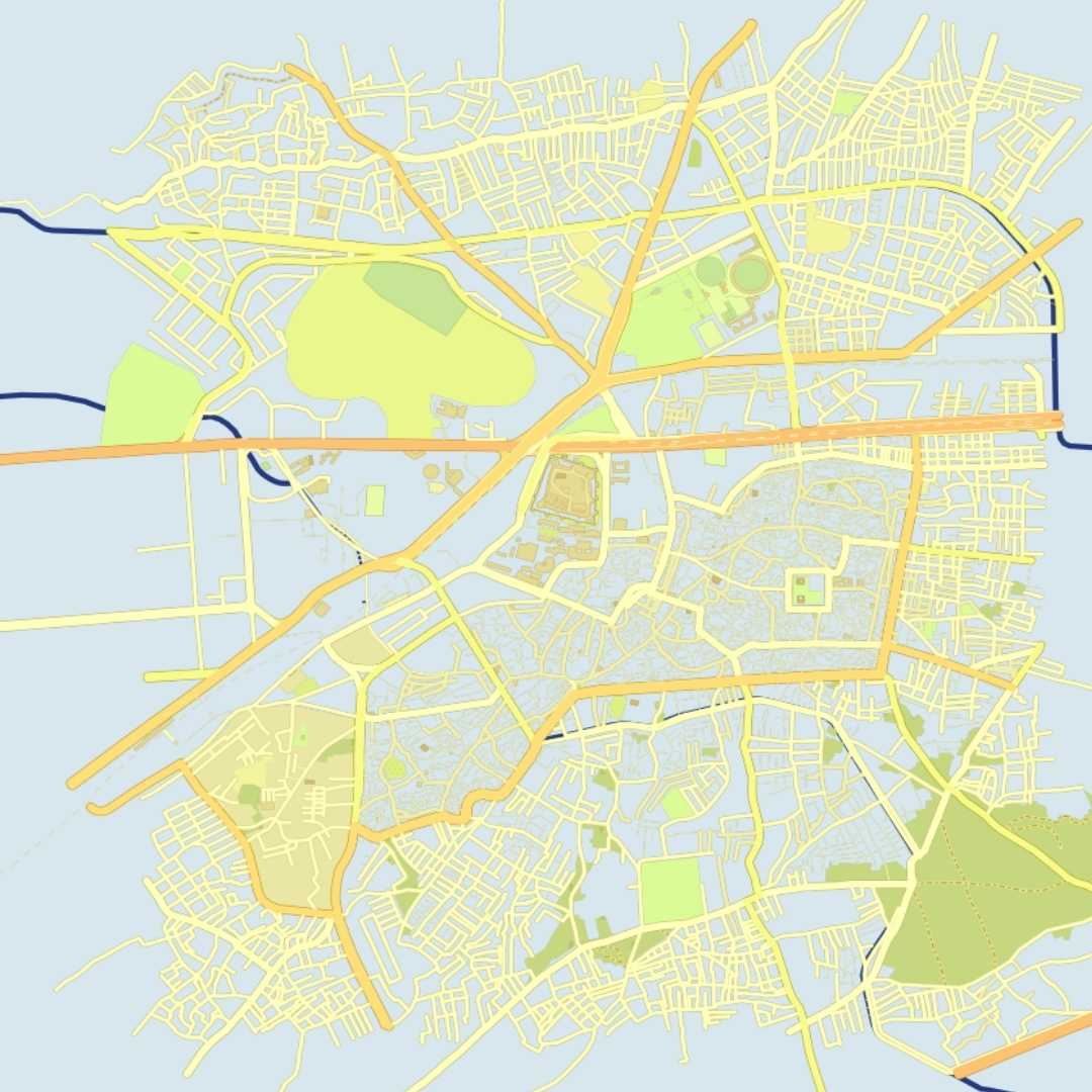 COLOURED ROAD MAP OF PESHAWAR, PAKISTAN BY MAPBAKES