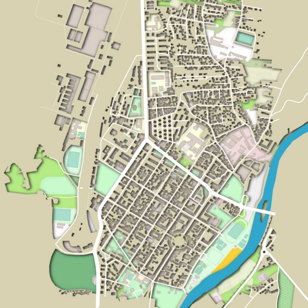 COLOURED ROAD MAP OF KRALJEVO, SERBIA BY MAPBAKES