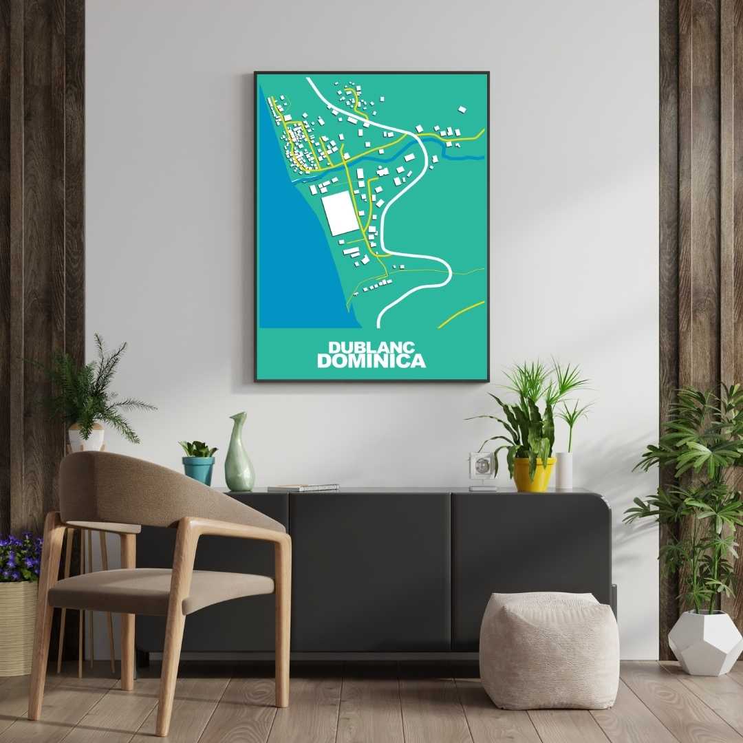COLOURED ROAD MAP OF DUBLANC, DOMINICA BY MAPBAKES