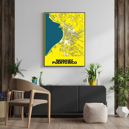 COLOURED ROAD MAP OF MAYAGUEZ, PUERTO RICO BY MAPBAKES