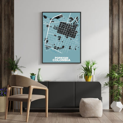 COLOURED ROAD MAP OF POPAYAN, COLOMBIA BY MAPBAKES