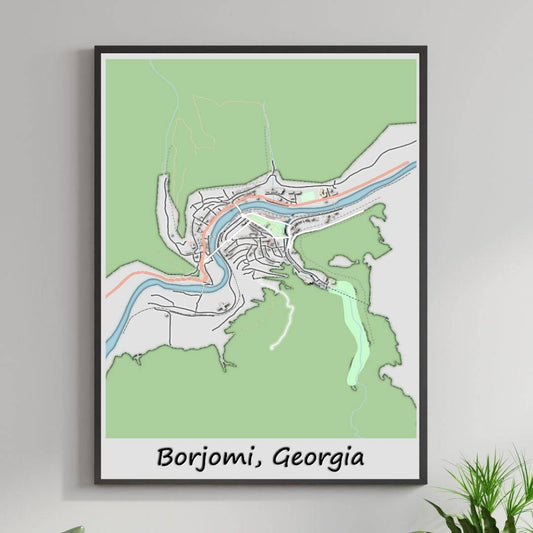 COLOURED ROAD MAP OF BORJOMI, GEORGIA BY MAPBAKES