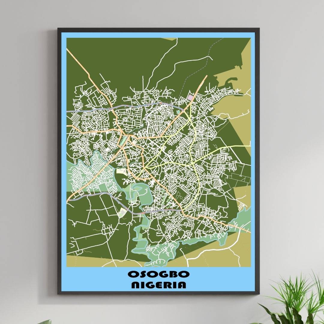COLOURED ROAD MAP OF OSOGBO, NIGERIA BY MAPBAKES