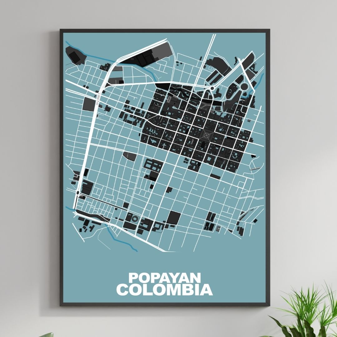 COLOURED ROAD MAP OF POPAYAN, COLOMBIA BY MAPBAKES