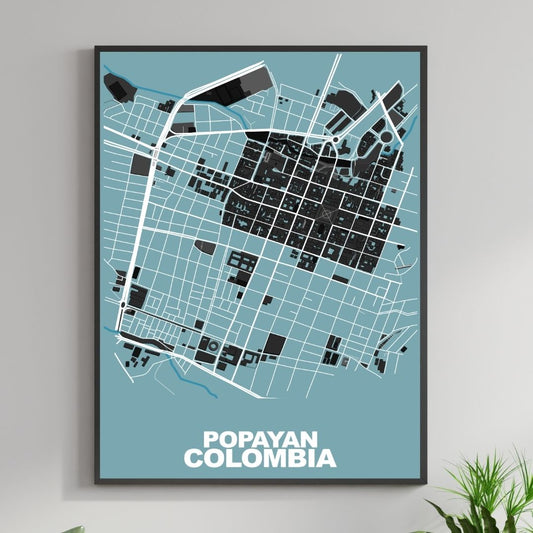 COLOURED ROAD MAP OF POPAYAN, COLOMBIA BY MAPBAKES