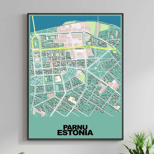 COLOURED ROAD MAP OF PARNU, ESTONIA BY MAPBAKES