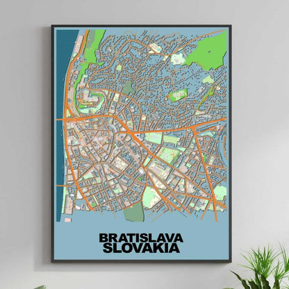 COLOURED ROAD MAP OF BRATISLAVA, SLOVAKIA BY MAPBAKES