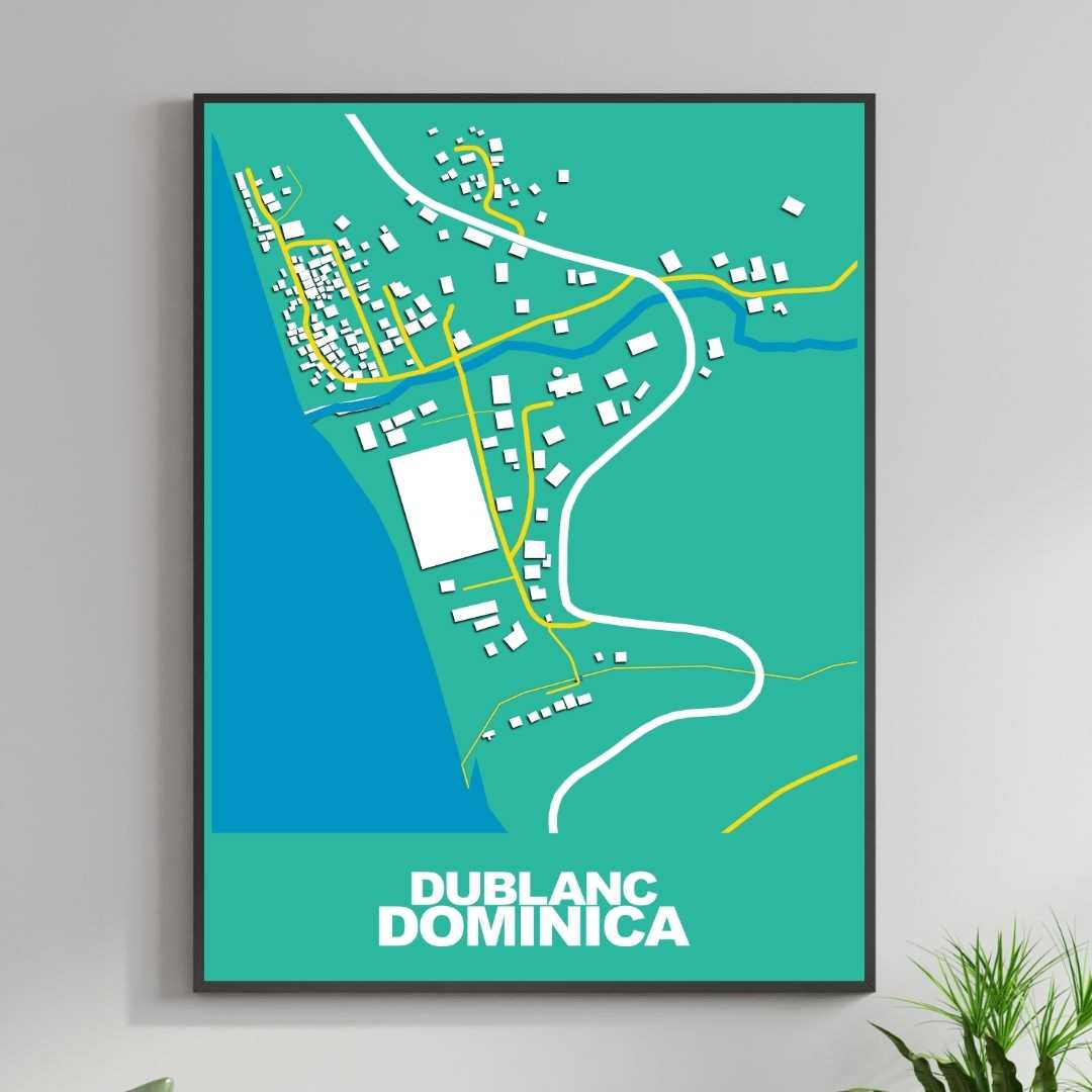 COLOURED ROAD MAP OF DUBLANC, DOMINICA BY MAPBAKES