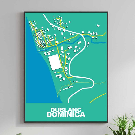 COLOURED ROAD MAP OF DUBLANC, DOMINICA BY MAPBAKES