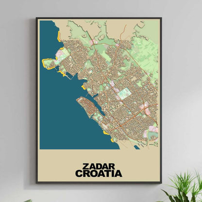 COLOURED ROAD MAP OF ZADAR, CROATIA BY MAPBAKES