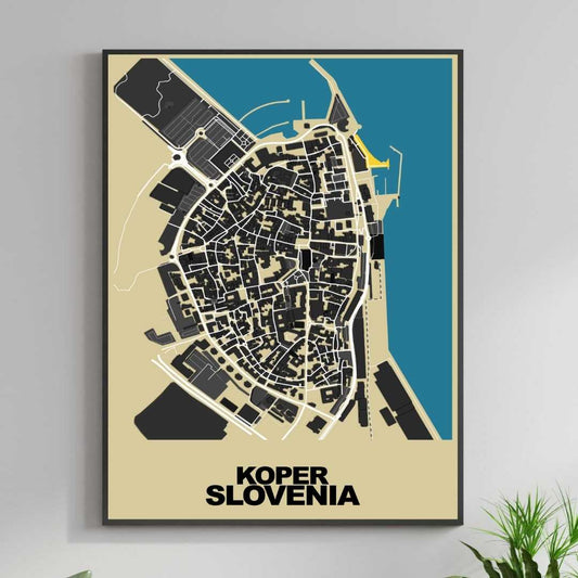 COLOURED ROAD MAP OF KOPER, SLOVENIA BY MAPBAKES