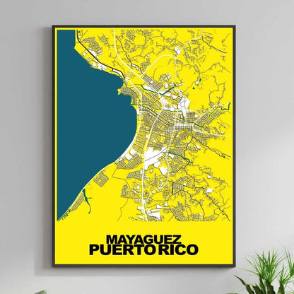 COLOURED ROAD MAP OF MAYAGUEZ, PUERTO RICO BY MAPBAKES