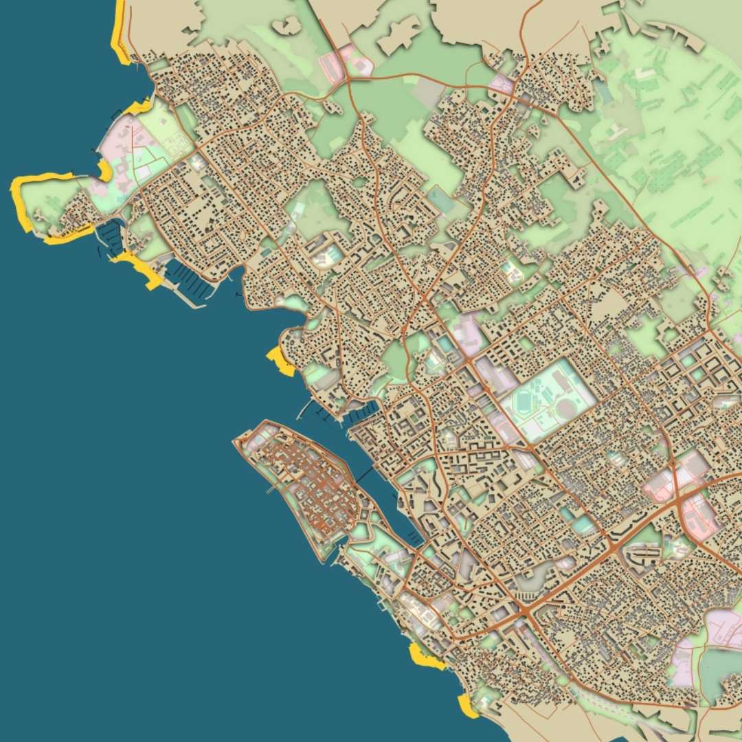 COLOURED ROAD MAP OF ZADAR, CROATIA BY MAPBAKES