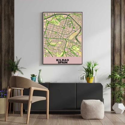 COLOURED ROAD MAP OF BILBAO, SPAIN BY MAPBAKES